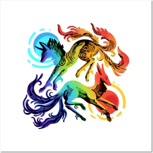 Rainbow Cosmic Foxes Posters and Art